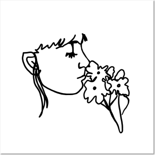 Smelling Flowers One Line Art Posters and Art